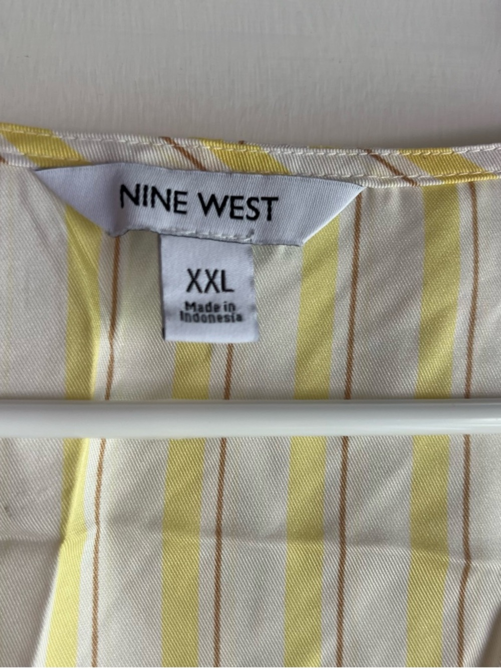 Nine West Yellow and White Striped Peplum V-Neck Blouse - Picture 5 of 8